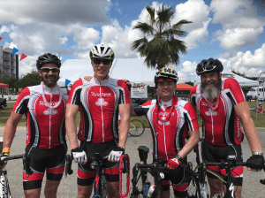 <em>Last year Waters’ team raised $11,000 for MS. Seen here (L to R) are Al Schlosser, Thomas Waters, Eric Riddle, and Shane Roberts. Every dollar raised helps fund critical research, programs and services for people affected by MS, <a href="http://www.bikems.org">www.bikems.org</a>.</em>