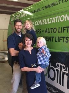 Owners of 101 Mobility Alabama, Derek and Ashley Gann, with their children Reagan and D.C. at their 101 Mobility office on Highway 280 near Greystone.