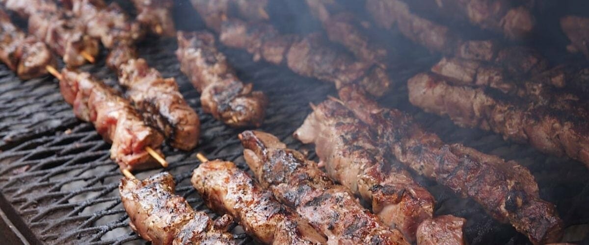 Greek Festival meat on grill IMG 9763