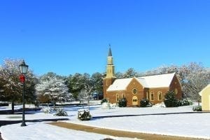 American Villate Chapel in snow horiz Featured Image