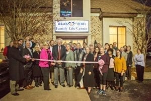 Ribbon cutting celebrating the opening of the new Sav-A-Life Vestavia education building. The ministry is dedicated to offering free and confidential services in a loving environment to women, men, and families facing an unplanned pregnancy.