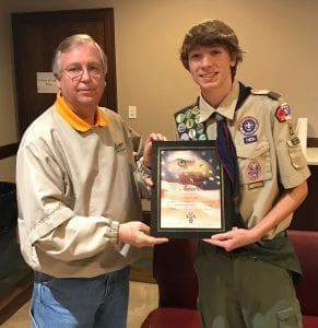 PHoto Fun Eagle Scout Ben Chambless Joe Carter with KofC Assembly 2507 s Patriotic Service Award