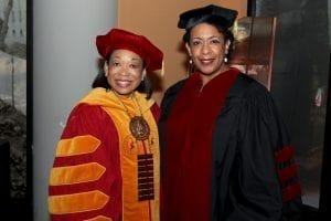 President McNair at Tuskegee's spring commencement with keynote speaker, former U.S. Attorney General, Loretta Lynch, who served as the first female African American Attorney General. Photo Credit: Tuskegee University.