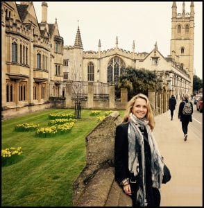 Patti Callahan Henry in front of Magdalen College at Oxford University