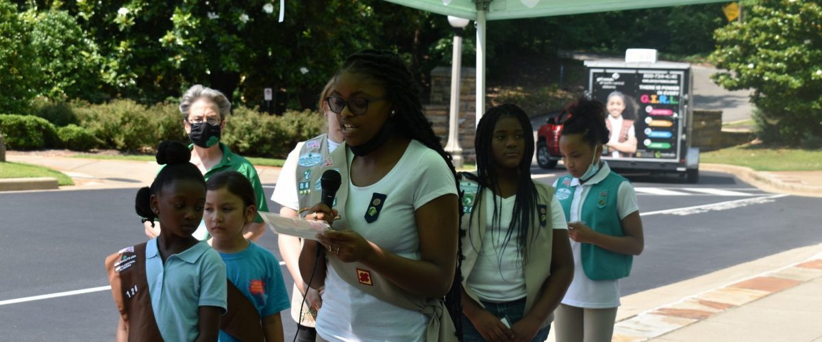 Youth News Flag Ceremony at Vulcan Girl Scouts Group Shot