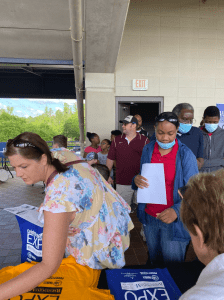 Line at Welcome Desk