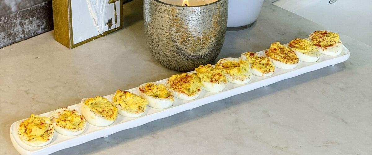 Deviled eggs on platter