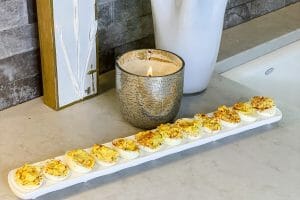 Deviled eggs on platter