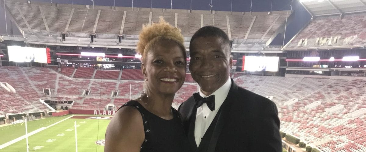 Jean and Jeremiah in black outfits at Bryant Denny