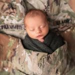 Isabella wrapped in Army uniform