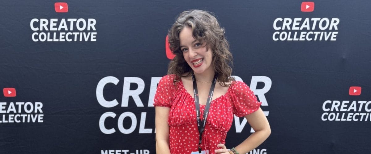 Rachel in front of Creator Collective backdrop Rachel in front of Creator Collective backdrop