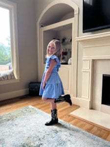 Margaret Anne in blue dress