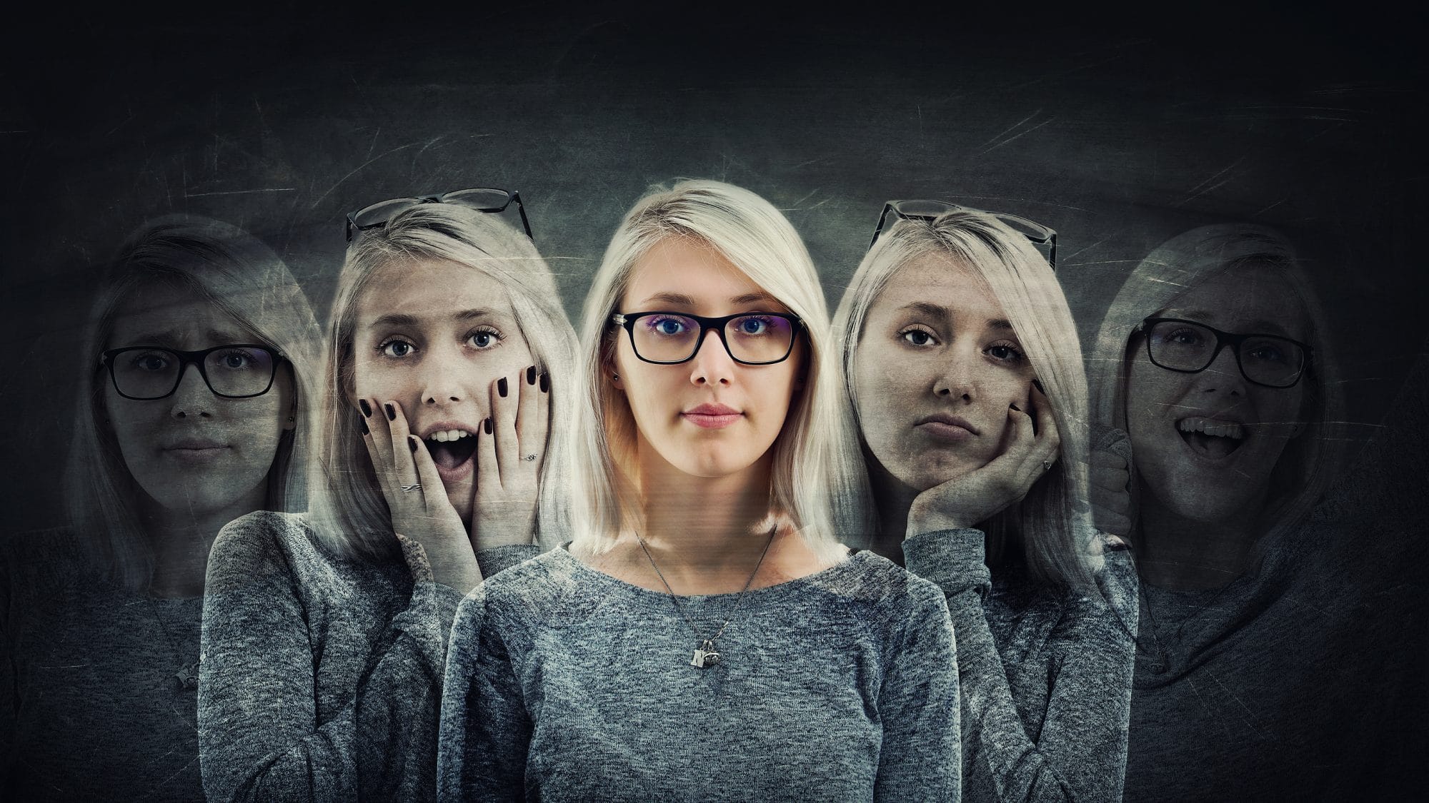 Woman showing various emotions