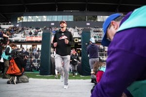 AJ running out on field
