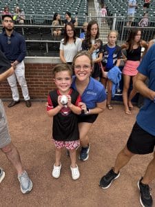 Owen Weldon throws first pitch
